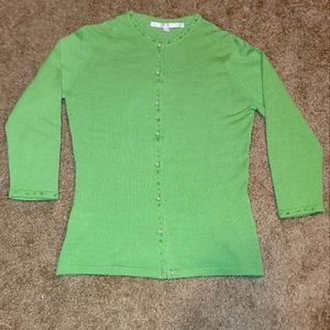 Cashmere + Silk Sweater with Pearl buttons with green crystals ~ Small